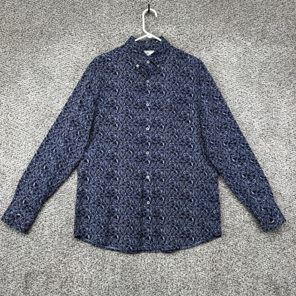 Southern Tide Shirt Mens Medium Blue AOP Shells Button Down Performance‎ Stretch